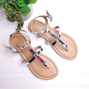 3 for $22 Abound Silver Thong Ankle Strap Sandals Sz 6.5